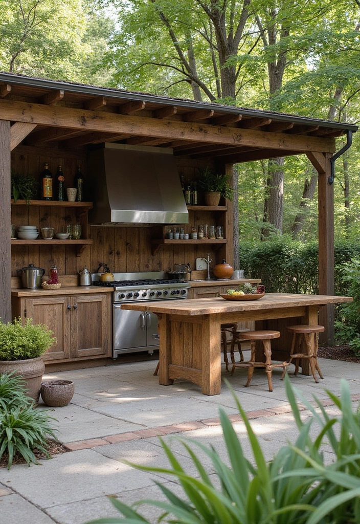 27 Modern Outdoor Kitchen Designs Perfect for Gatherings 2 27 Modern Outdoor Kitchen Designs Perfect for Gatherings - 2. Cozy Rustic Retreat: The Wooden Haven