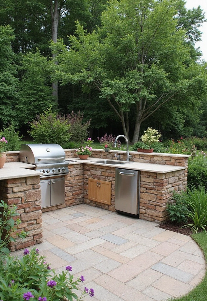 27 Modern Outdoor Kitchen Designs Perfect for Gatherings 22 27 Modern Outdoor Kitchen Designs Perfect for Gatherings - 22. Nature’s Embrace: The Garden Kitchen