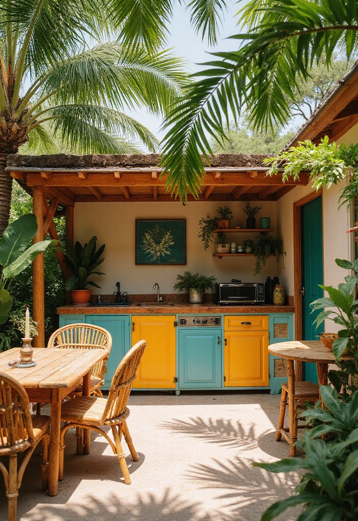 27 Modern Outdoor Kitchen Designs Perfect for Gatherings 3 27 Modern Outdoor Kitchen Designs Perfect for Gatherings - 3. Bright and Breezy: The Tropical Fusion Kitchen