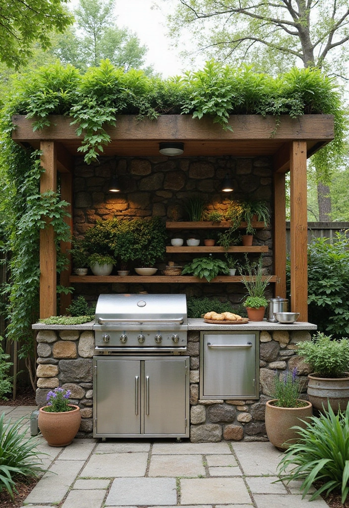 27 Modern Outdoor Kitchen Designs Perfect for Gatherings 5 27 Modern Outdoor Kitchen Designs Perfect for Gatherings - 5. Eco-Friendly Chic: The Green Roof Kitchen