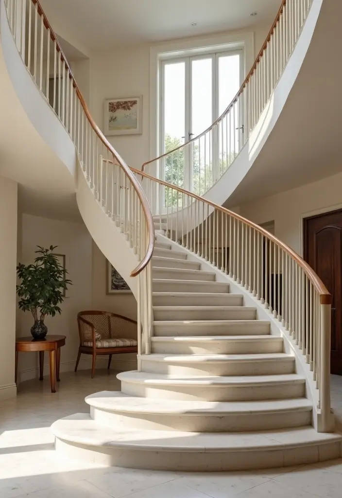 27 Modern Staircase Designs That Double as Art Pieces 14 27 Modern Staircase Designs That Double as Art Pieces - 14. Curved Staircases