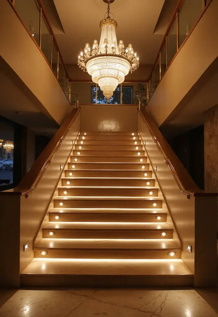 27 Modern Staircase Designs That Double as Art Pieces 21 27 Modern Staircase Designs That Double as Art Pieces - 21. Statement Lighting Fixtures