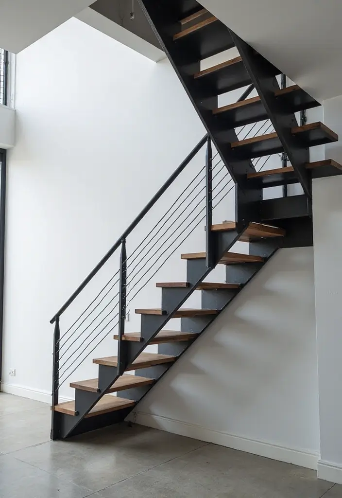27 Modern Staircase Designs That Double as Art Pieces 6 27 Modern Staircase Designs That Double as Art Pieces - 6. Minimalist Metal Structures