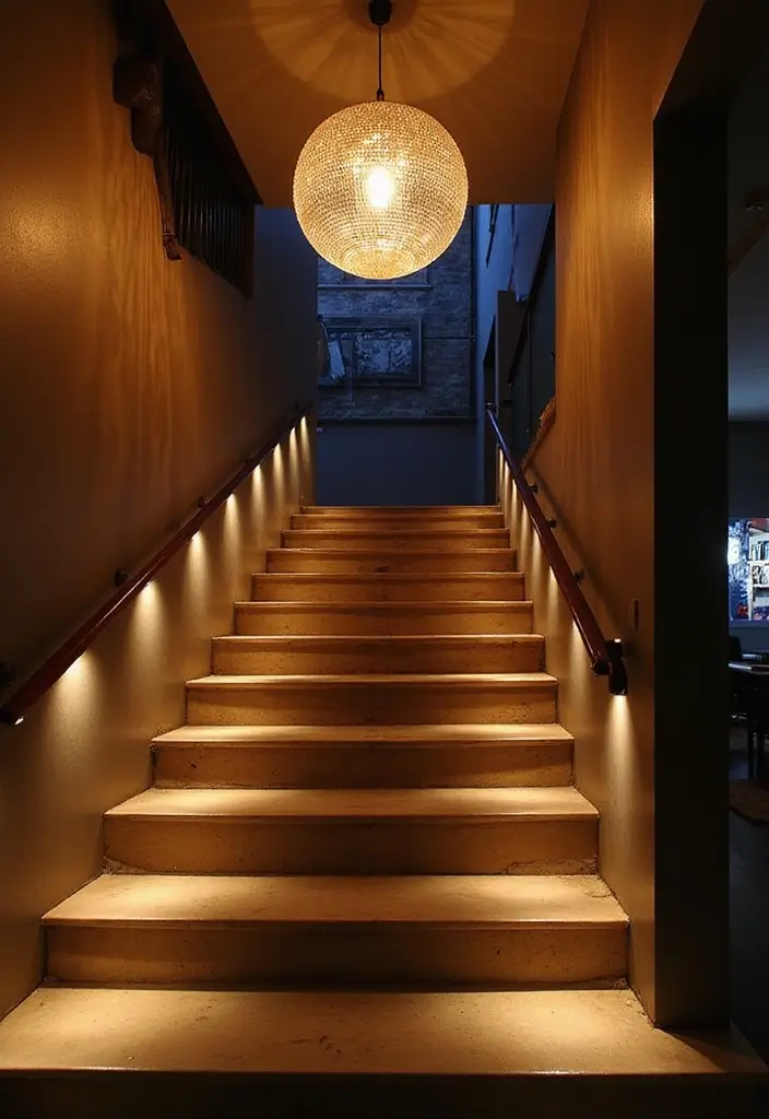 27 Modern Staircase Designs That Double as Art Pieces 8 27 Modern Staircase Designs That Double as Art Pieces - 8. Layered Lighting Designs