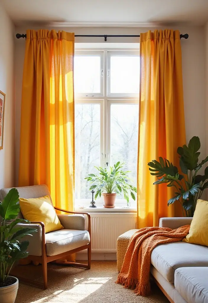 28 Modern Curtains for Living Room That Transform Your Space 16 28 Modern Curtains for Living Room That Transform Your Space - 16. Pop of Color