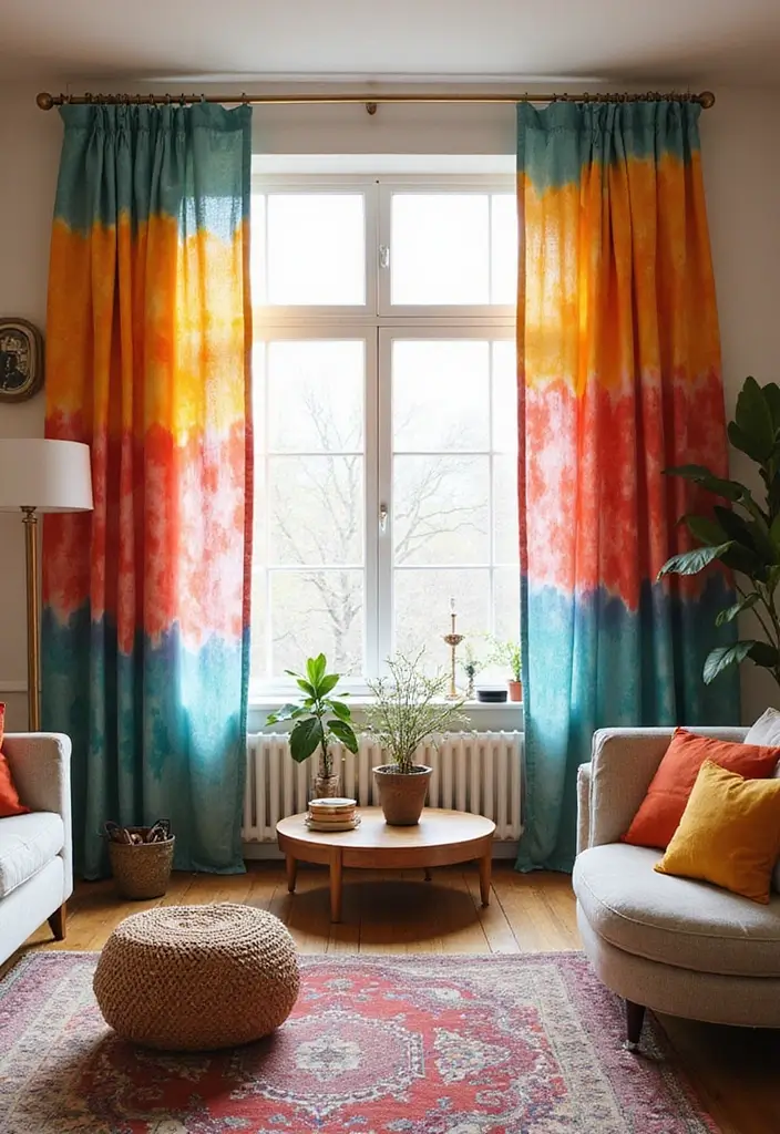 28 Modern Curtains for Living Room That Transform Your Space 8 28 Modern Curtains for Living Room That Transform Your Space - 8. Tie-Dye Textiles