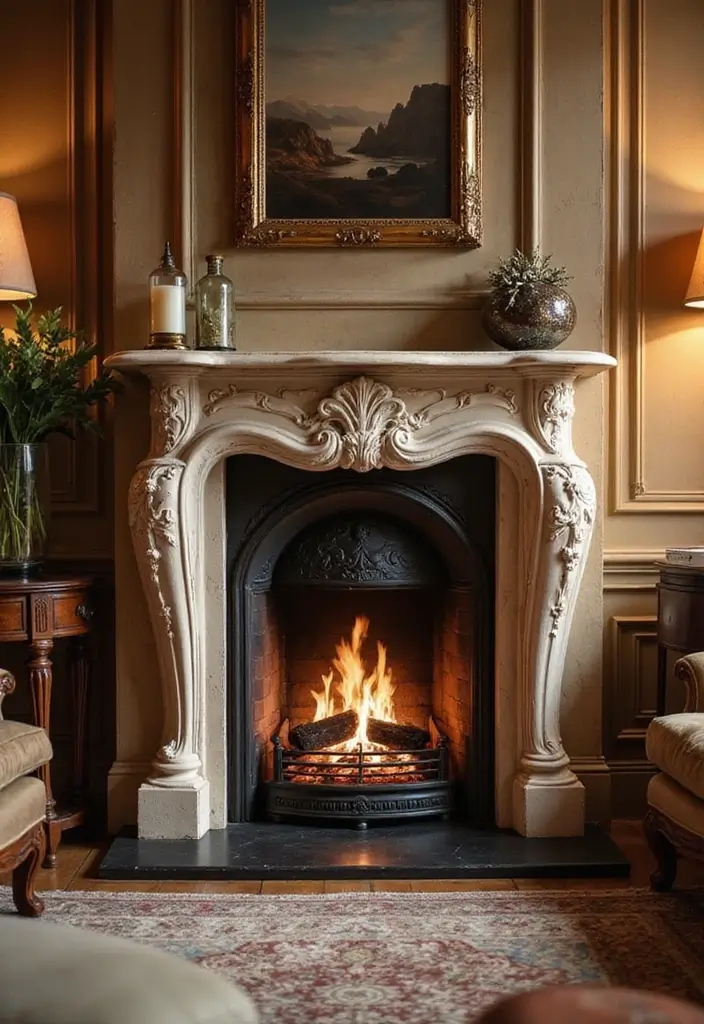 28 Modern Fireplace Designs That Add Warmth and Luxury 26 28 Modern Fireplace Designs That Add Warmth and Luxury - 26. Antique-Inspired Fireplaces