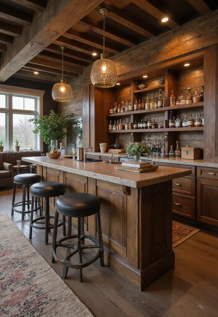 28 Modern Home Bar Inspirations Perfect for Entertaining 19 28 Modern Home Bar Inspirations Perfect for Entertaining - 19. Rustic Glam