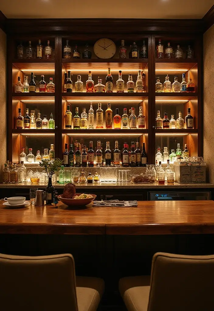 28 Modern Home Bar Inspirations Perfect for Entertaining 20 28 Modern Home Bar Inspirations Perfect for Entertaining - 20. Artsy Shelving