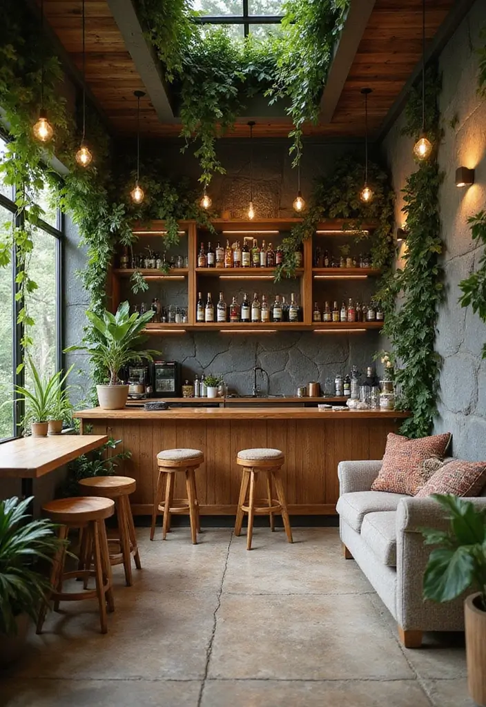 28 Modern Home Bar Inspirations Perfect for Entertaining 21 28 Modern Home Bar Inspirations Perfect for Entertaining - 21. Nature-Inspired