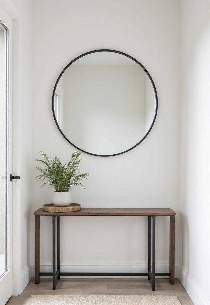 29 Modern Entryway Ideas to Create a Stylish First Impression 1 29 Modern Entryway Ideas to Create a Stylish First Impression - 1. Minimalist Charm with a Statement Mirror