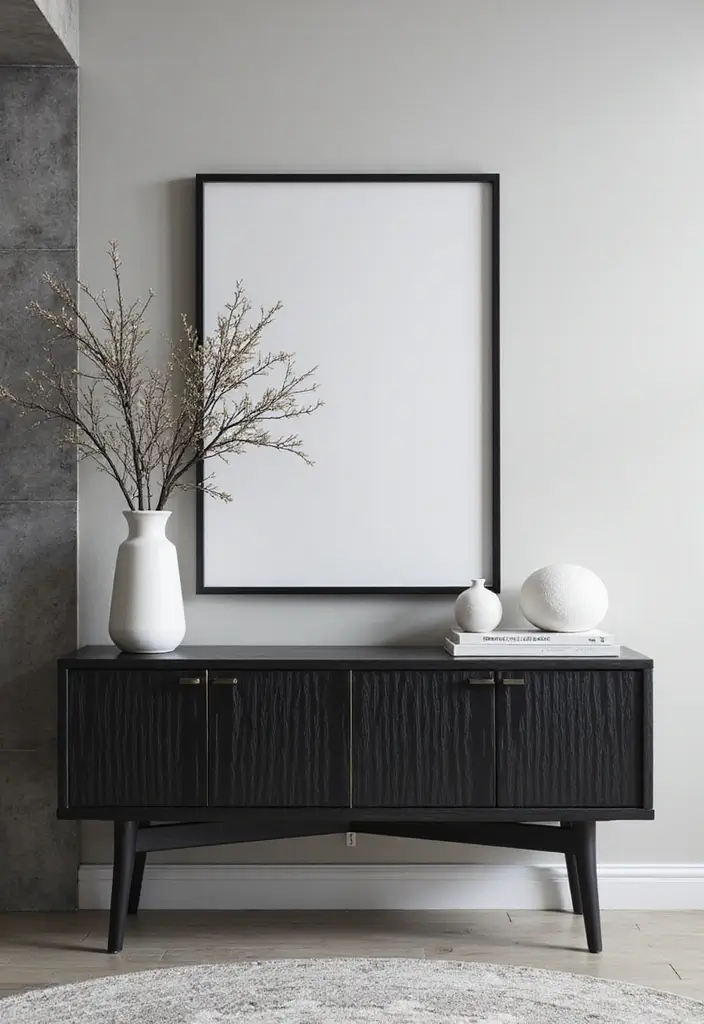 29 Modern Entryway Ideas to Create a Stylish First Impression 16 29 Modern Entryway Ideas to Create a Stylish First Impression - 16. Monochrome Magic