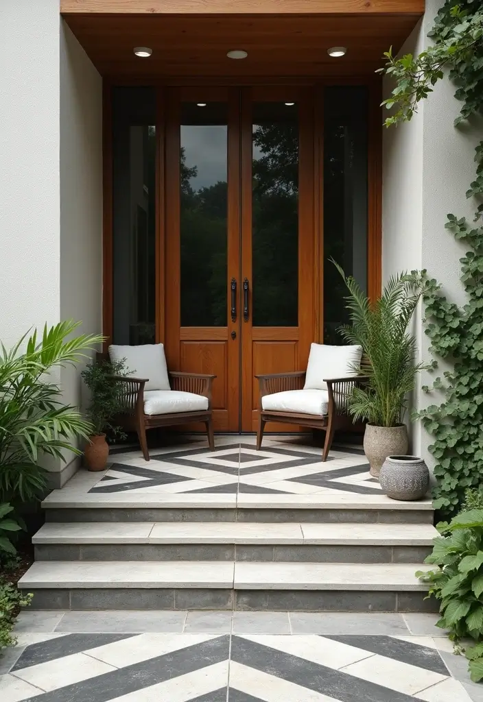 29 Modern Front Porch Designs for Stunning Curb Appeal 7 29 Modern Front Porch Designs for Stunning Curb Appeal - 7. Geometric Patterns