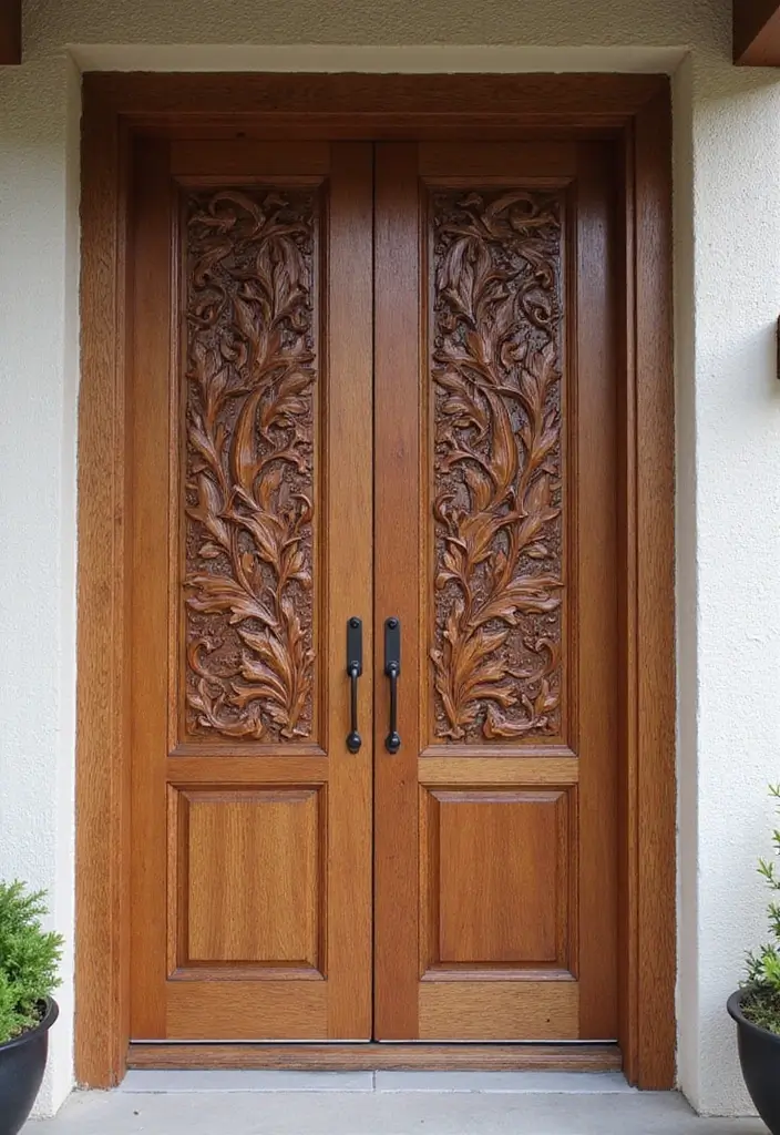 29 Modern Main Door Entrance Designs for a Bold Statement 3 29 Modern Main Door Entrance Designs for a Bold Statement - 3. Artistic Wood Carvings
