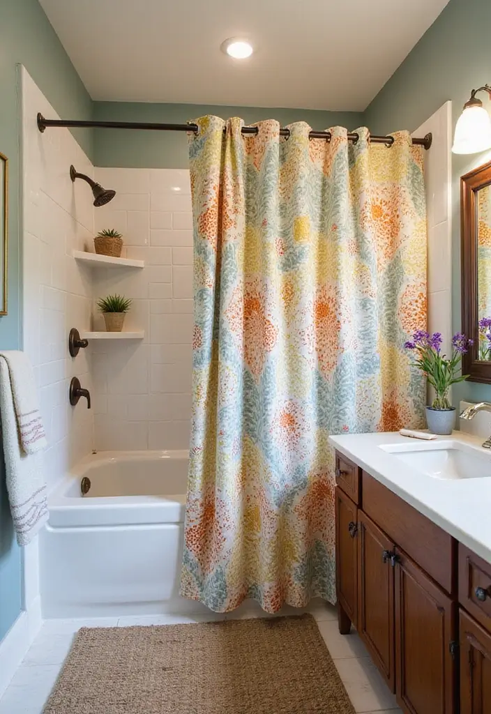 29 Modern Shower Ideas That Turn Bathrooms Into Retreats 27 29 Modern Shower Ideas That Turn Bathrooms Into Retreats - 27. Statement Shower Curtain