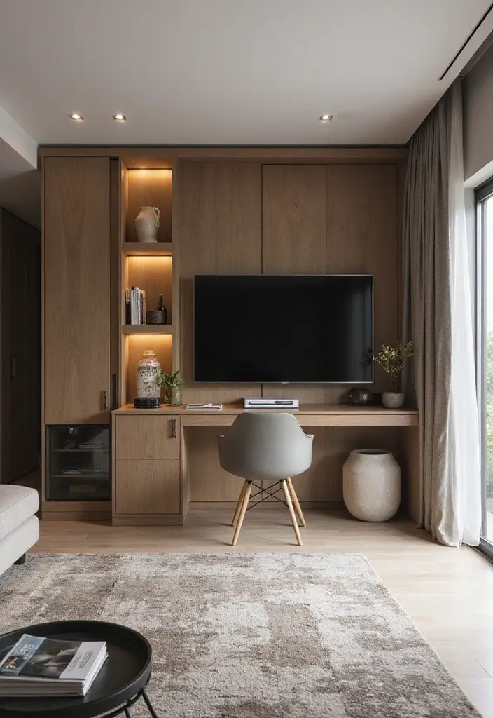 29 TV Wall Design Modern Luxury Looks for Statement Living Rooms 28 29 TV Wall Design Modern Luxury Looks for Statement Living Rooms - 28. Integrated Workspaces