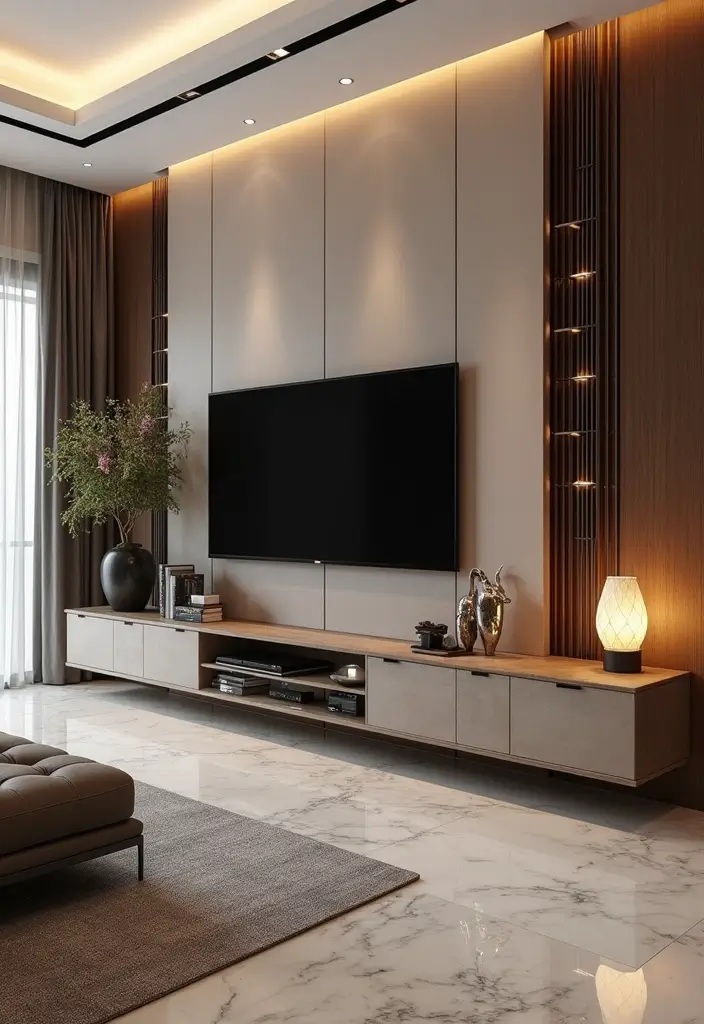 29 TV Wall Design Modern Luxury Looks for Statement Living Rooms 29 29 TV Wall Design Modern Luxury Looks for Statement Living Rooms - 29. Elegant Wall-Mounted Accessories