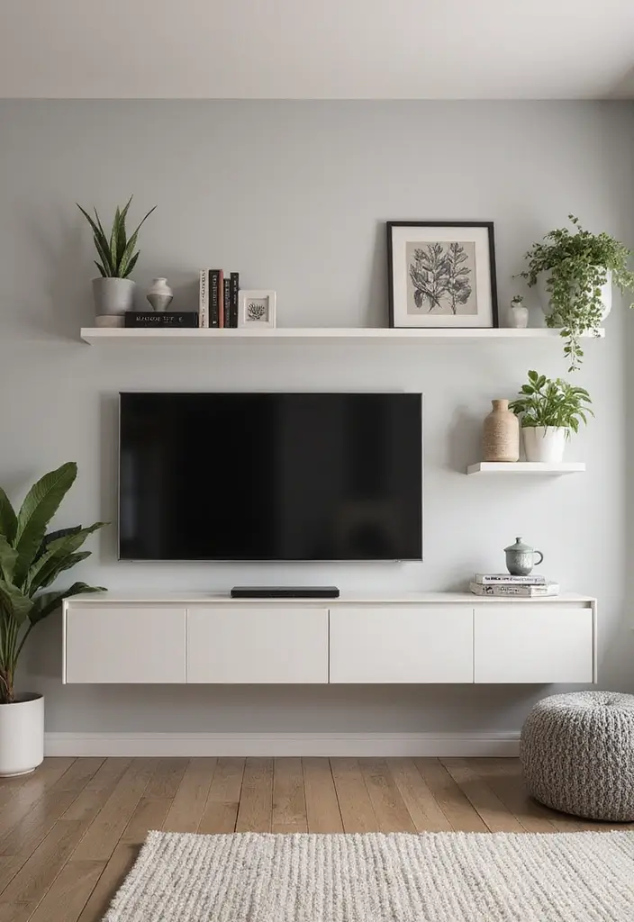 29 TV Wall Design Modern Luxury Looks for Statement Living Rooms 3 29 TV Wall Design Modern Luxury Looks for Statement Living Rooms - 3. Elegant Floating Shelves