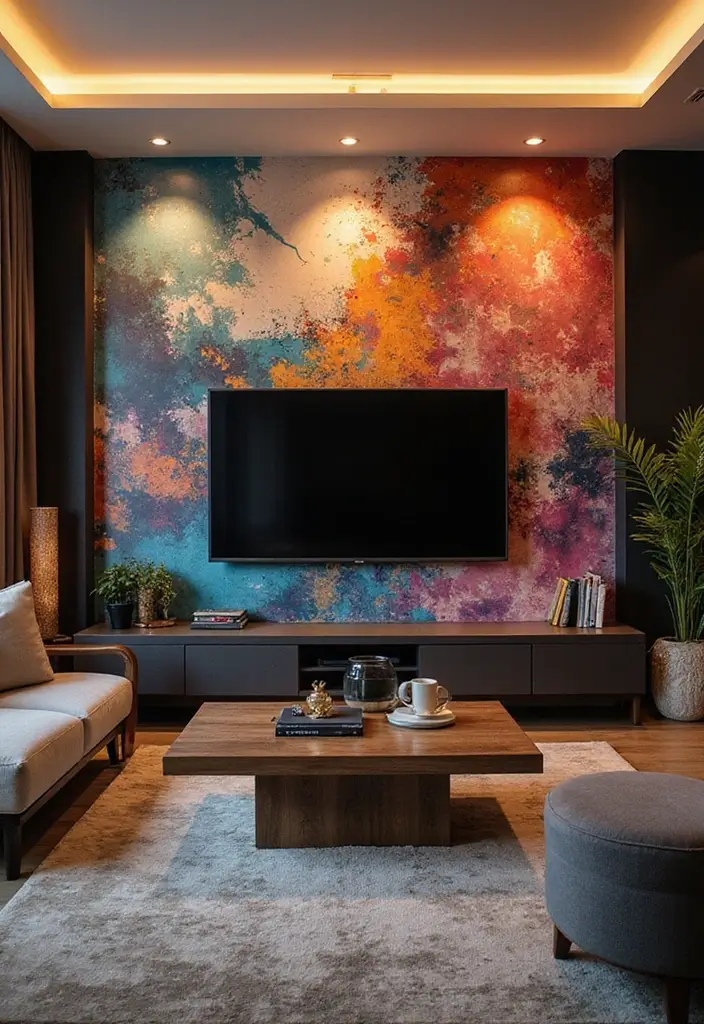 29 TV Wall Design Modern Luxury Looks for Statement Living Rooms 4 29 TV Wall Design Modern Luxury Looks for Statement Living Rooms - 4. Artistic Mural Backdrops