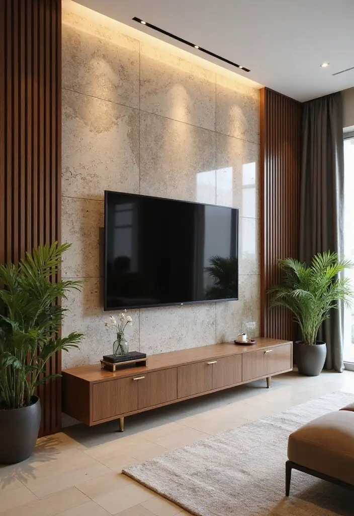 29 TV Wall Design Modern Luxury Looks for Statement Living Rooms 8 29 TV Wall Design Modern Luxury Looks for Statement Living Rooms - 8. Exotic Stone Finishes