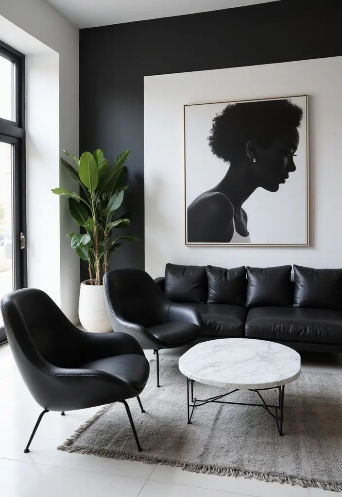 30+ Dark Modern Interior Ideas for Bold and Sophisticated Homes 2 30+ Dark Modern Interior Ideas for Bold and Sophisticated Homes - 2. Black and White Contrast