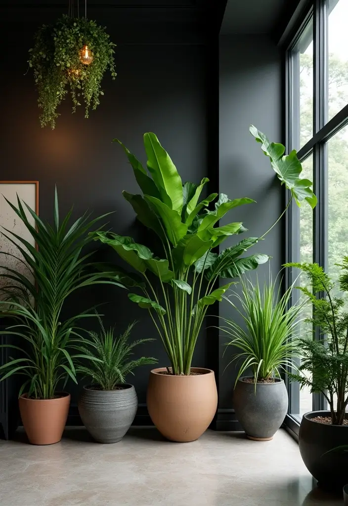 30+ Dark Modern Interior Ideas for Bold and Sophisticated Homes 27 30+ Dark Modern Interior Ideas for Bold and Sophisticated Homes - 27. Thoughtful Plant Placement