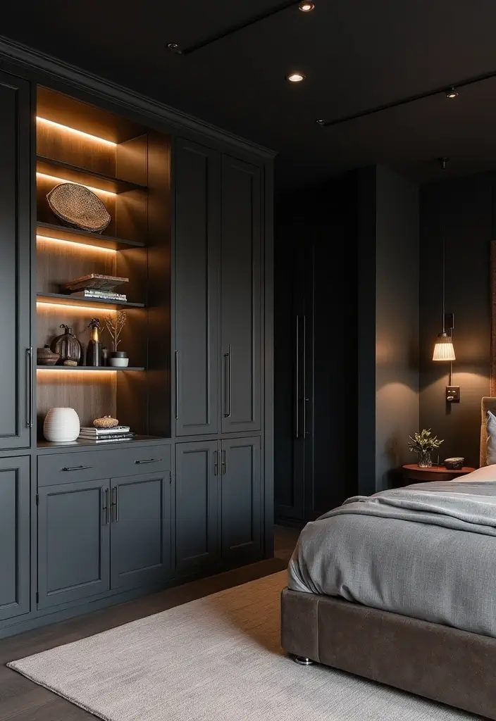 30+ Dark Modern Interior Ideas for Bold and Sophisticated Homes 29 30+ Dark Modern Interior Ideas for Bold and Sophisticated Homes - 29. Custom Built-Ins