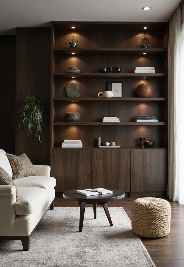 30+ Dark Modern Interior Ideas for Bold and Sophisticated Homes 6 30+ Dark Modern Interior Ideas for Bold and Sophisticated Homes - 6. Dark Wood Accents