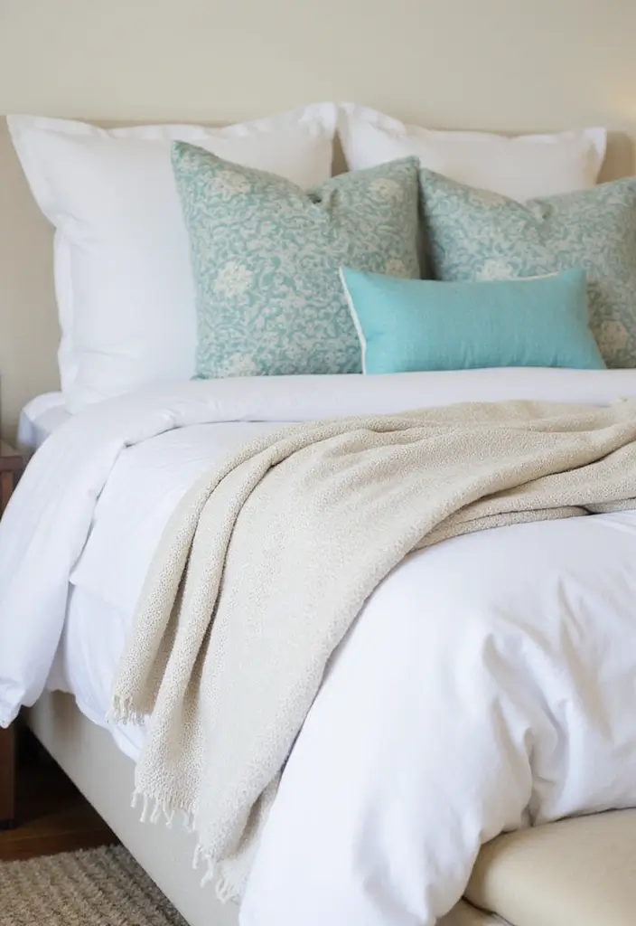 30+ Modern Coastal Bedroom Ideas That Feel Relaxed and Chic 13 30+ Modern Coastal Bedroom Ideas That Feel Relaxed and Chic - 13. Layered Bed Linens