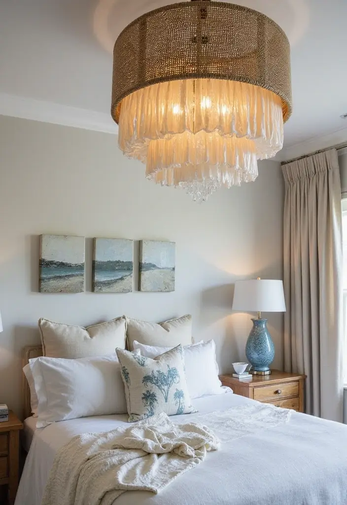 30+ Modern Coastal Bedroom Ideas That Feel Relaxed and Chic 17 30+ Modern Coastal Bedroom Ideas That Feel Relaxed and Chic - 17. Statement Lighting Fixtures