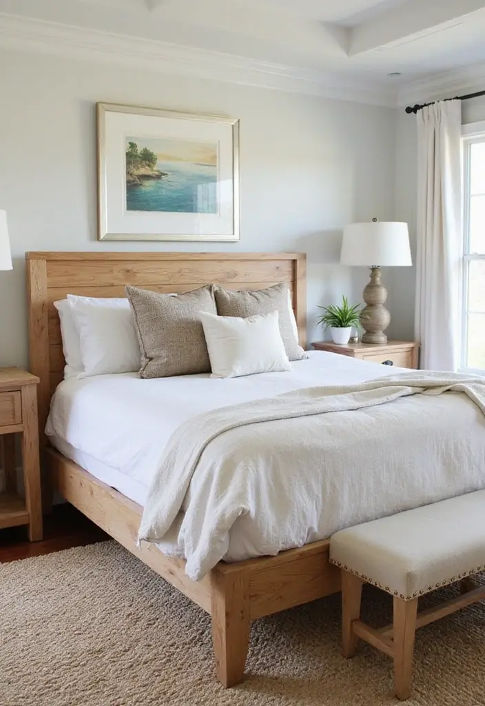 30+ Modern Coastal Bedroom Ideas That Feel Relaxed and Chic 6 30+ Modern Coastal Bedroom Ideas That Feel Relaxed and Chic - 6. Sustainable Wood Furniture