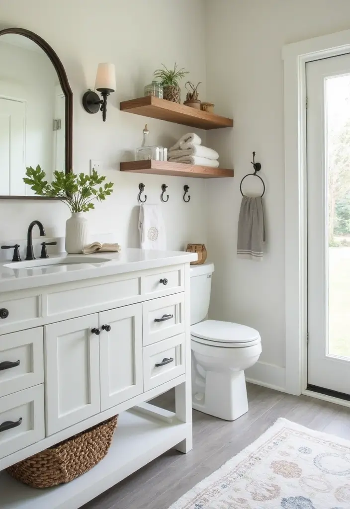 30+ Modern Farmhouse Bathroom Ideas That Balance Cozy and Sleek 13 30+ Modern Farmhouse Bathroom Ideas That Balance Cozy and Sleek - 13. Space-Saving Solutions