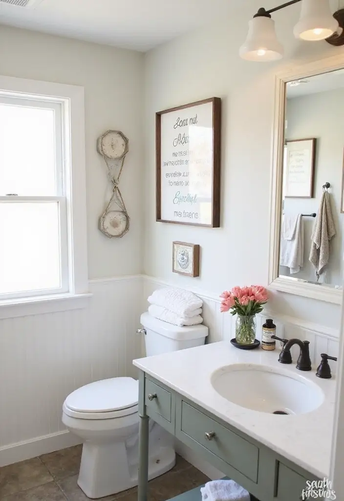 30+ Modern Farmhouse Bathroom Ideas That Balance Cozy and Sleek 19 30+ Modern Farmhouse Bathroom Ideas That Balance Cozy and Sleek - 19. Personal Touches