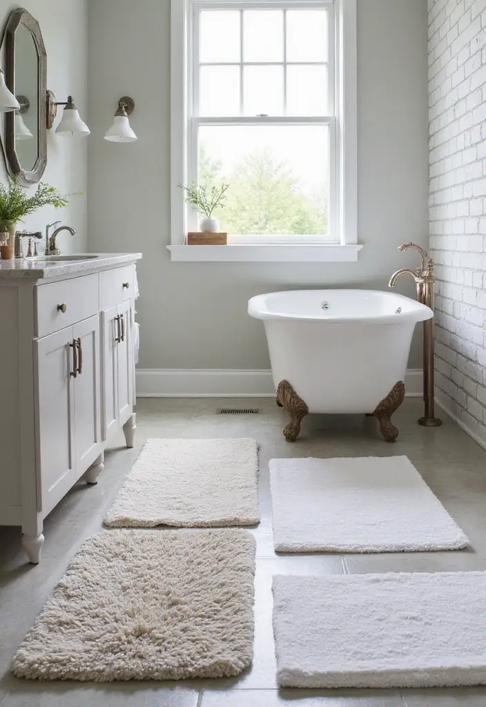 30+ Modern Farmhouse Bathroom Ideas That Balance Cozy and Sleek 20 30+ Modern Farmhouse Bathroom Ideas That Balance Cozy and Sleek - 20. Luxurious Bath Mats