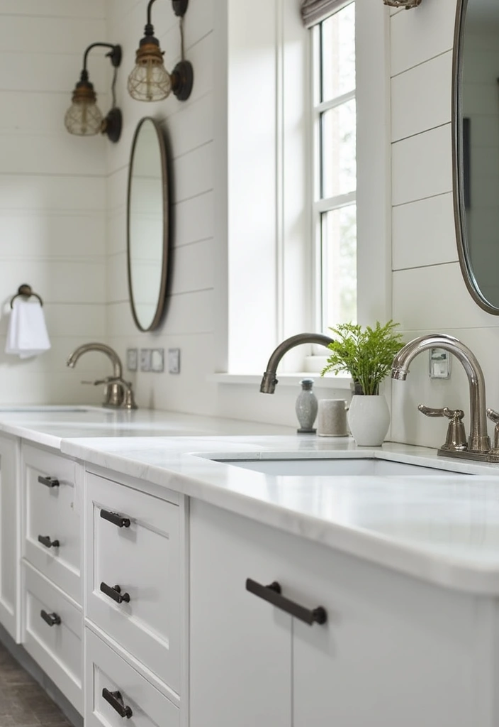 30+ Modern Farmhouse Bathroom Ideas That Balance Cozy and Sleek 25 30+ Modern Farmhouse Bathroom Ideas That Balance Cozy and Sleek - 25. Wall-Mounted Faucets