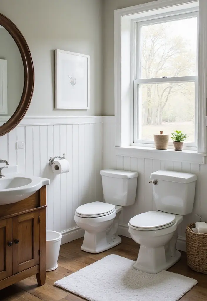 30+ Modern Farmhouse Bathroom Ideas That Balance Cozy and Sleek 29 30+ Modern Farmhouse Bathroom Ideas That Balance Cozy and Sleek - 29. Vintage-Style Toilets