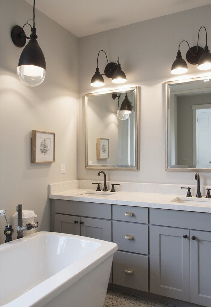 30+ Modern Farmhouse Bathroom Ideas That Balance Cozy and Sleek 4 30+ Modern Farmhouse Bathroom Ideas That Balance Cozy and Sleek - 4. Sleek Lighting Fixtures