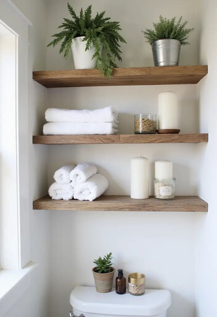 30+ Modern Farmhouse Bathroom Ideas That Balance Cozy and Sleek 5 30+ Modern Farmhouse Bathroom Ideas That Balance Cozy and Sleek - 5. Open Shelving for Storage