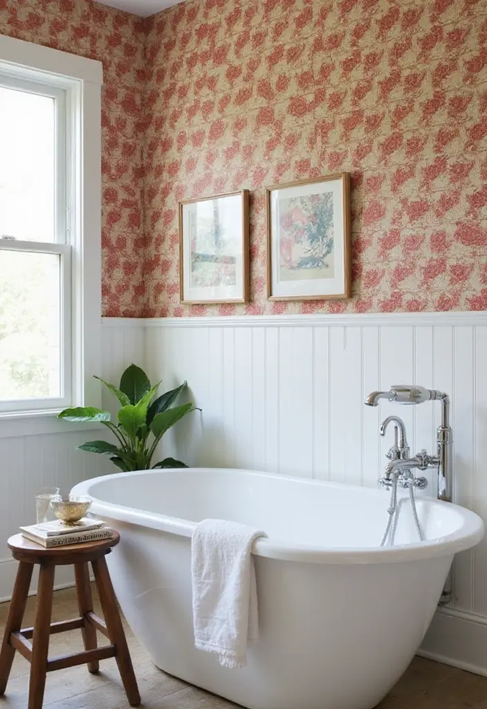 30+ Modern Farmhouse Bathroom Ideas That Balance Cozy and Sleek 8 30+ Modern Farmhouse Bathroom Ideas That Balance Cozy and Sleek - 8. Bold Wall Treatments