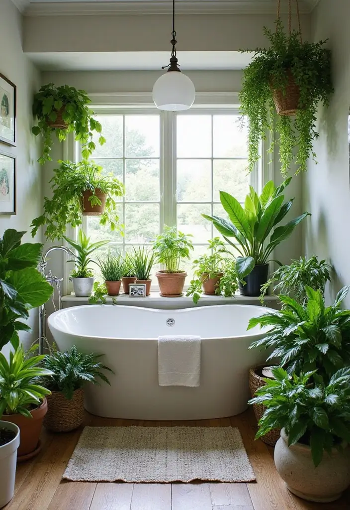 30+ Modern Farmhouse Bathroom Ideas That Balance Cozy and Sleek 9 30+ Modern Farmhouse Bathroom Ideas That Balance Cozy and Sleek - 9. Greenery for a Fresh Touch