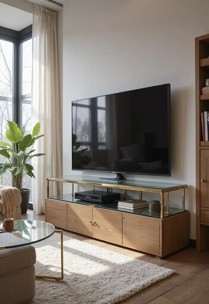 30+ Modern TV Unit Designs That Upgrade Your Living Room 13 30+ Modern TV Unit Designs That Upgrade Your Living Room - 13. Glass and Metal Units