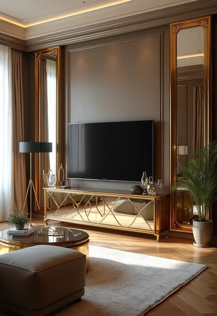 30+ Modern TV Unit Designs That Upgrade Your Living Room 19 30+ Modern TV Unit Designs That Upgrade Your Living Room - 19. Vintage Glam Units