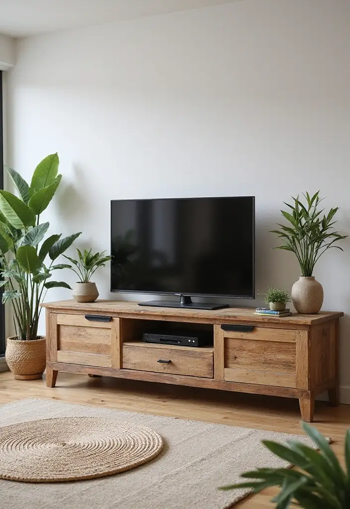30+ Modern TV Unit Designs That Upgrade Your Living Room 29 30+ Modern TV Unit Designs That Upgrade Your Living Room - 29. Eco-Chic Units