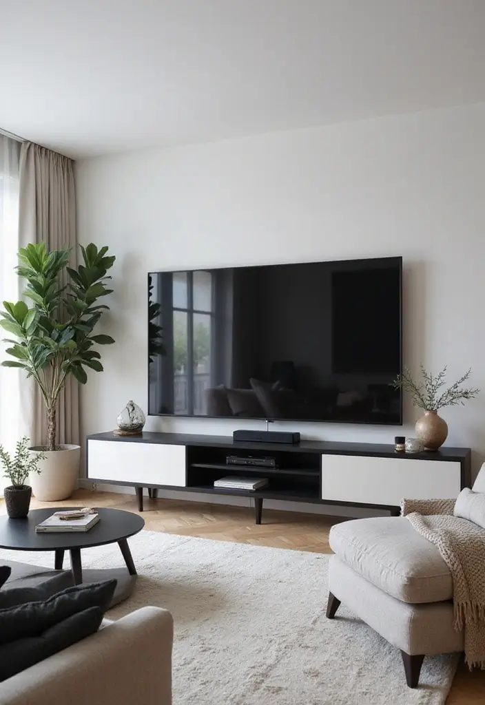 30+ Modern TV Unit Designs That Upgrade Your Living Room 3 30+ Modern TV Unit Designs That Upgrade Your Living Room - 3. Minimalist Black and White Units