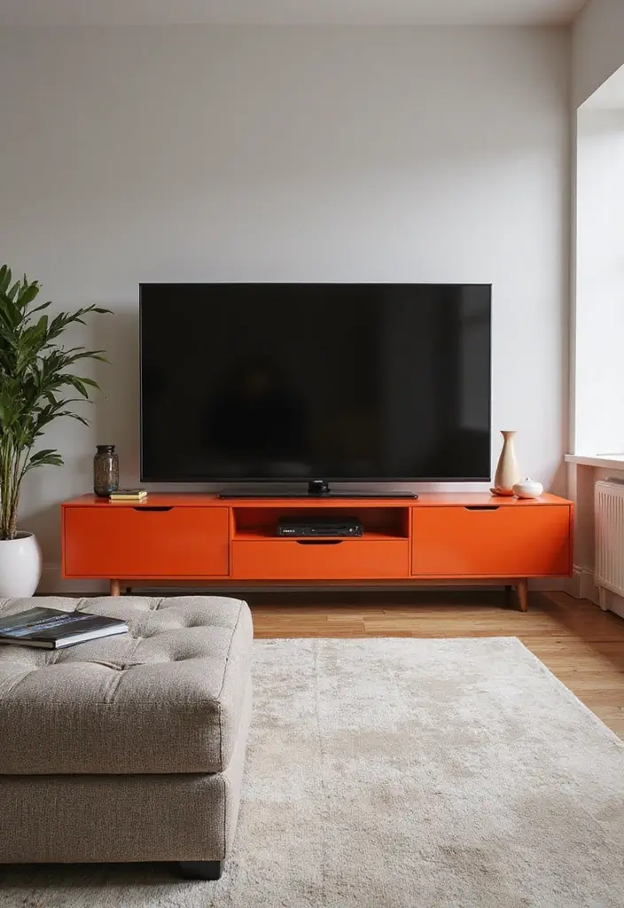 30+ Modern TV Unit Designs That Upgrade Your Living Room 6 30+ Modern TV Unit Designs That Upgrade Your Living Room - 6. Bold Colored Units