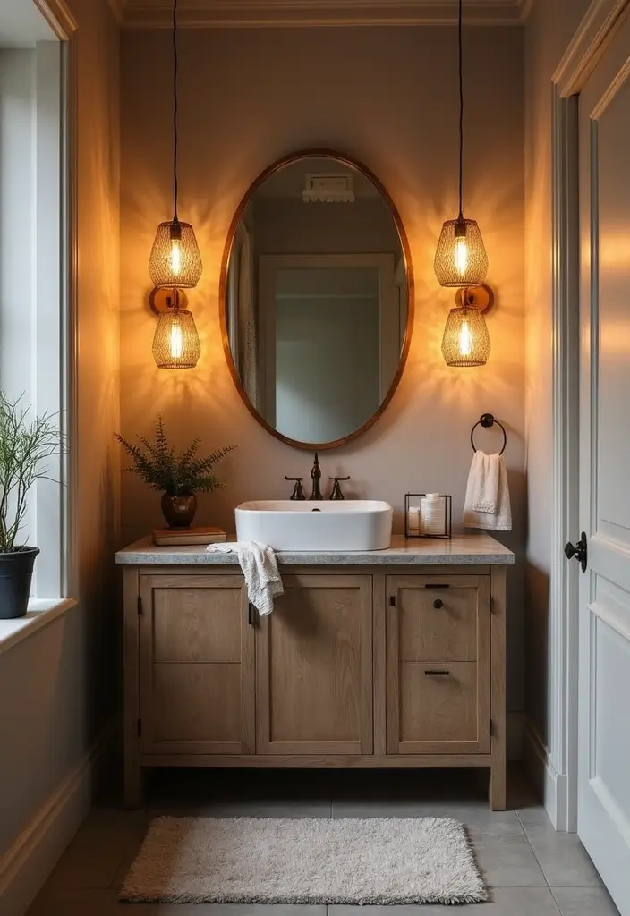 30+ Small Modern Bathroom Ideas That Look Spacious and Elegant 14 30+ Small Modern Bathroom Ideas That Look Spacious and Elegant - 14. Unique Lighting Fixtures