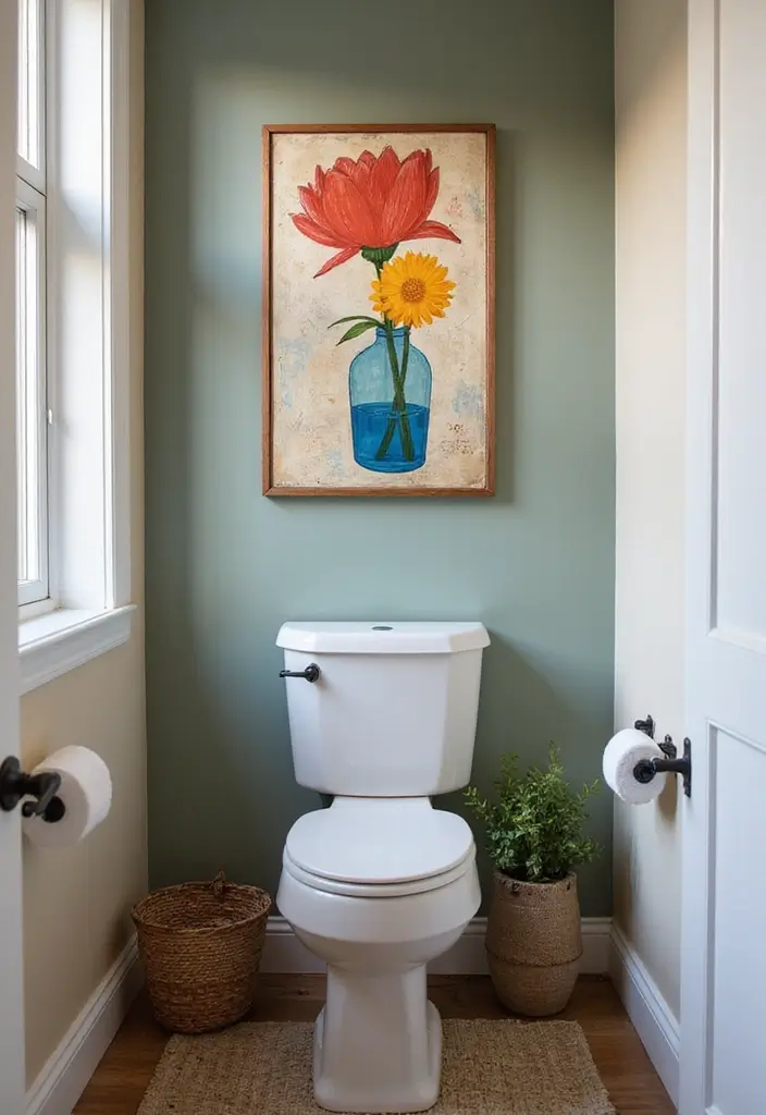 30+ Small Modern Bathroom Ideas That Look Spacious and Elegant 18 30+ Small Modern Bathroom Ideas That Look Spacious and Elegant - 18. Creative Wall Art