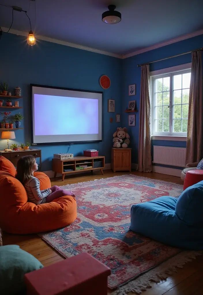 30+ Toca Boca Modern Mansion House Ideas Kids Will Love 8 30+ Toca Boca Modern Mansion House Ideas Kids Will Love - 8. Cozy Movie Room with DIY Projector