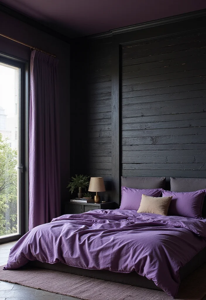 10 Black and Purple Bedroom Ideas with Bold Modern Contrast - 6. Textured Wall Treatments