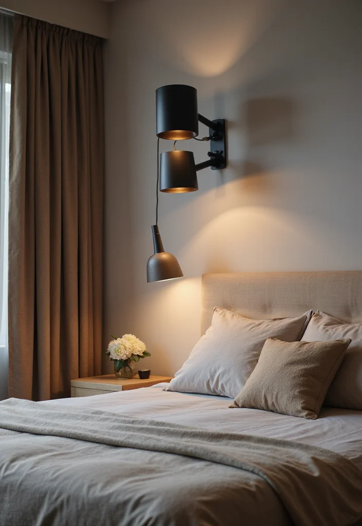 10 Brown and Black Bedroom Ideas for Warm Masculine Style - 9. Statement Lighting Fixtures